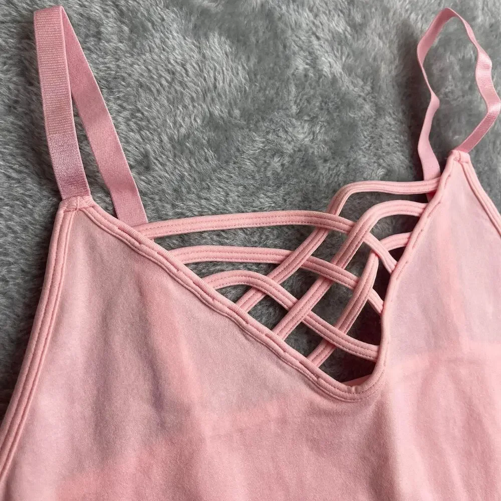 Women's Front V-Lattice Bralette‎ Adjustable Straps NOT PADDED Dusty Pink S/M